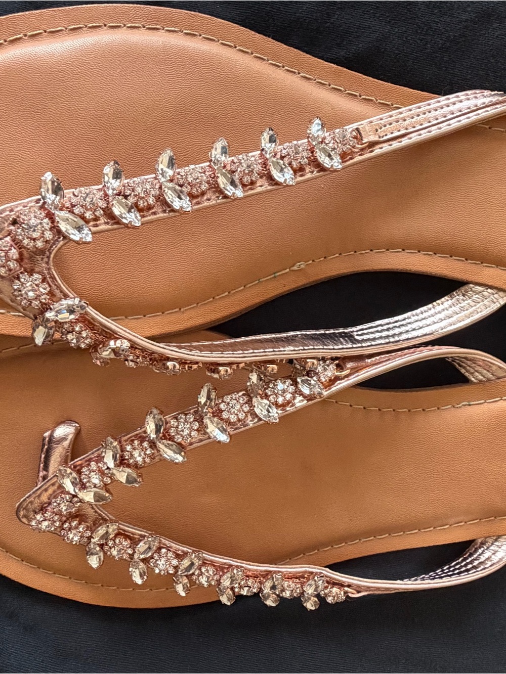 Carlos Santana Rose Gold Jeweled T-Strap Sandals